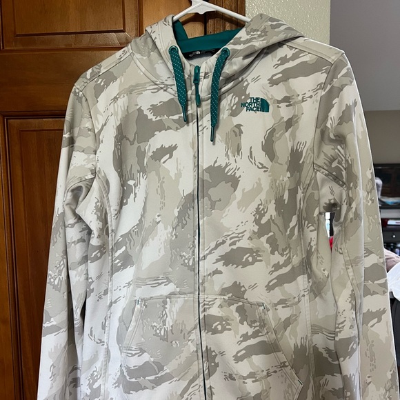 North face full zip hoodie ,white camo with turquoise trim - Picture 2 of 3
